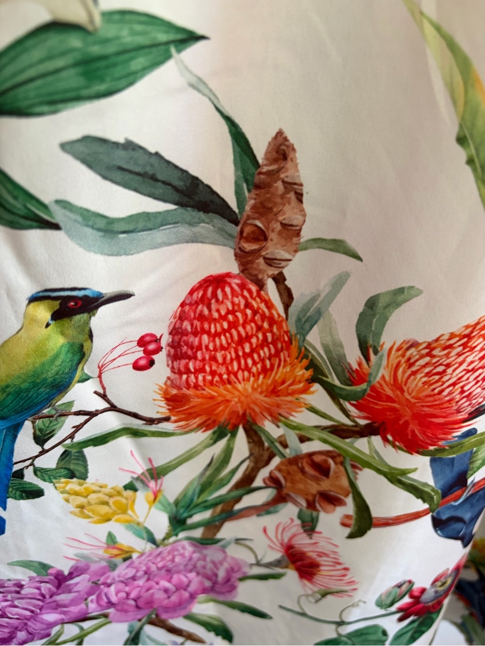 Calypso St Barth Floral/ Bird Print White Maxi Skirt and Puff Sleeve top Set - Picture 9 of 15
